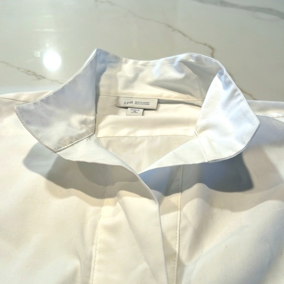 J JILL crisp white 3/4 sleeve, stand up collar tunic shirt. Women’s petite xs - Picture 2 of 7